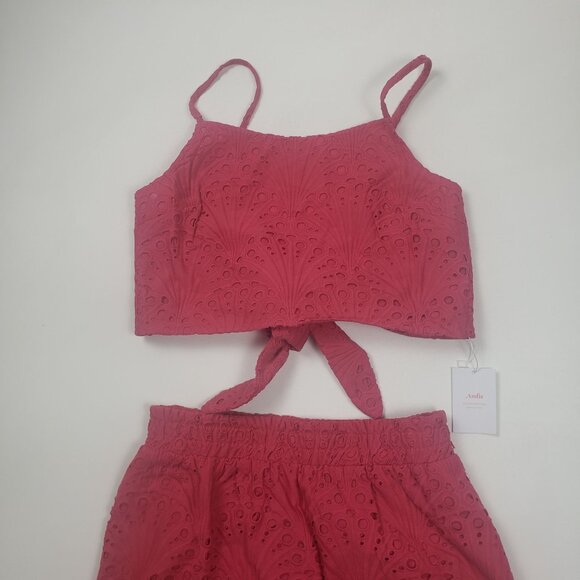 Andie Santiago Crop Top Mona Skirt Set Sz M Rosette Cotton Eyelet Summer Outfit - Picture 13 of 16